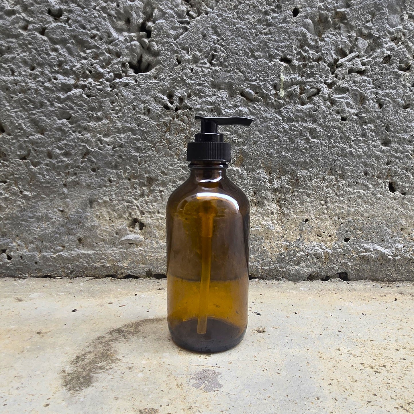 8 fl oz Amber Boston Round Bottle with Black Pump