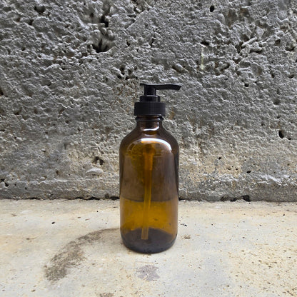 8 fl oz Amber Boston Round Bottle with Black Pump
