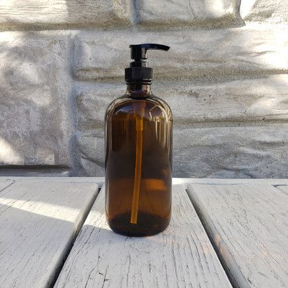 16 fl oz Amber Boston Round Bottle with Black Pump