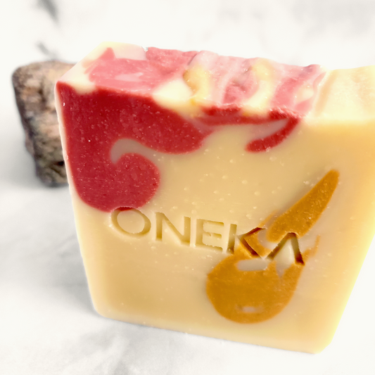 Oneka Evening Primrose & Raspberry Soap Bar Close Up