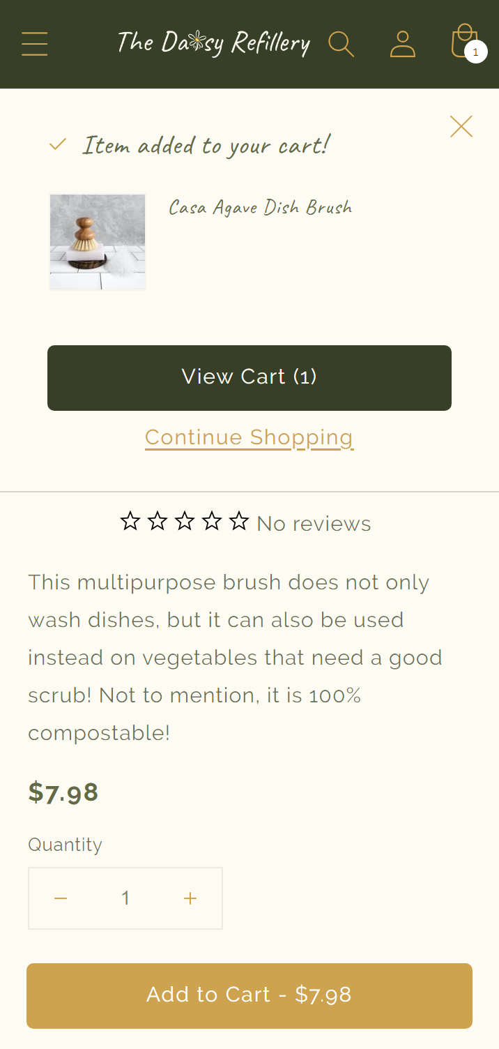 The Daisy Refillery Dish Brush Product Page