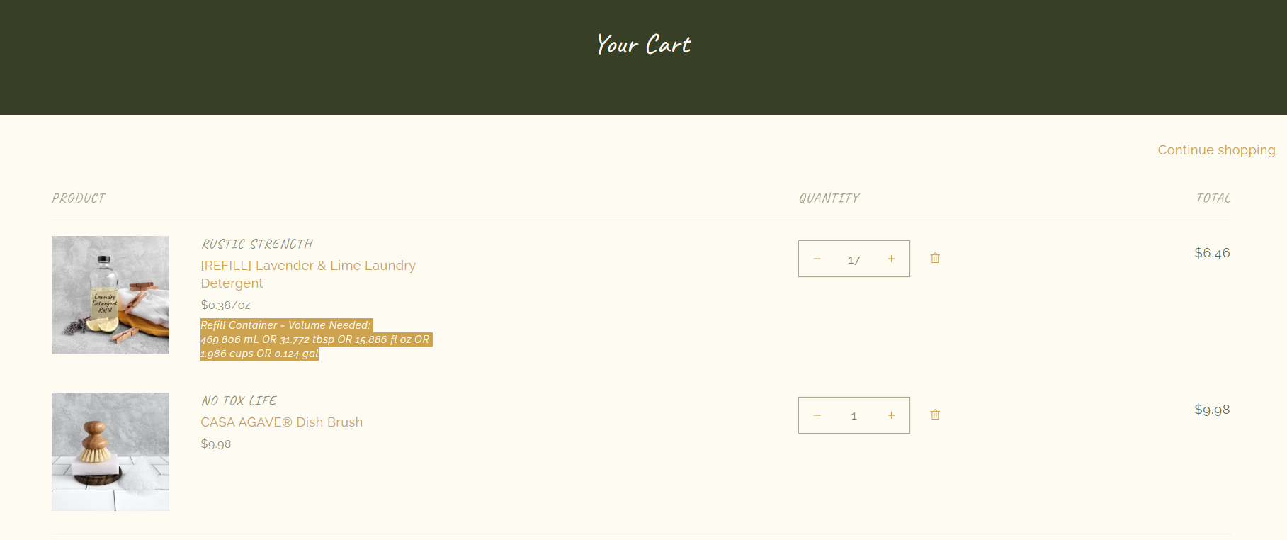 The Daisy Refillery Cart Page