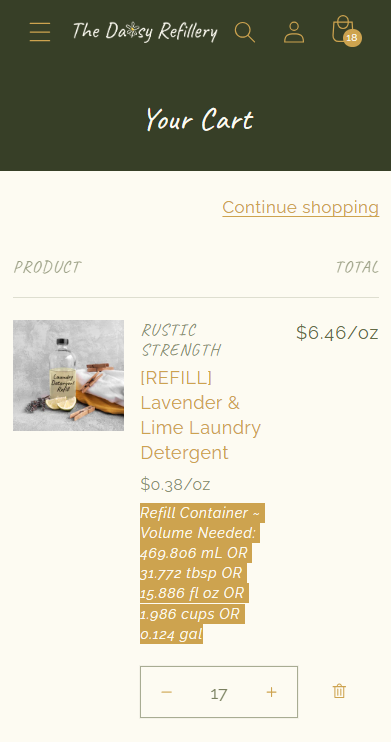 The Daisy Refillery Cart Page